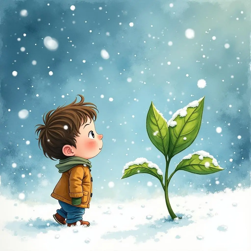 小芽面对风雪