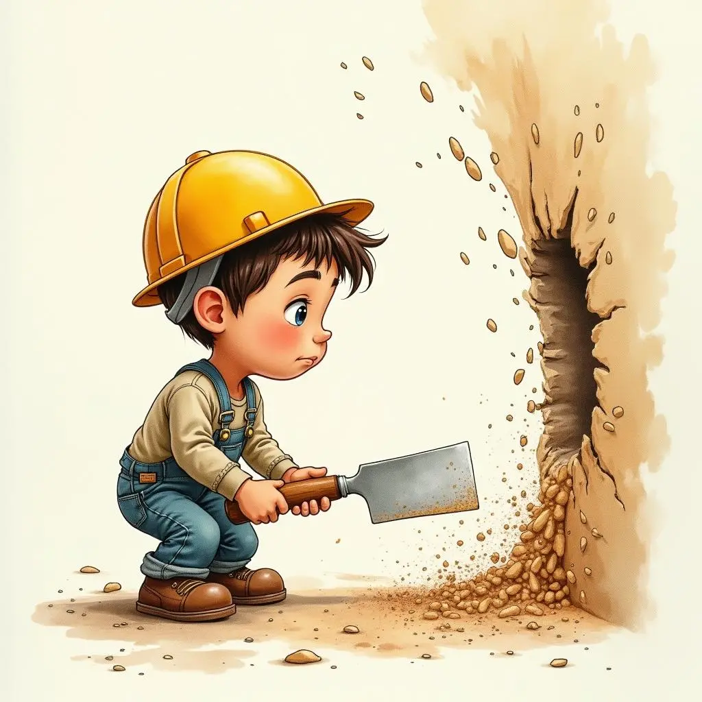 Kuang Heng was chiseling the wall with a tool