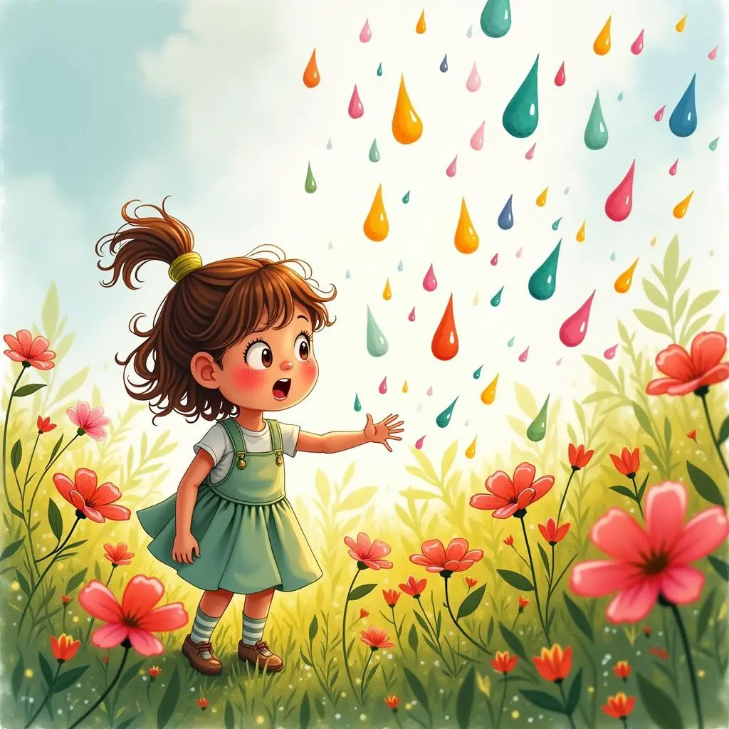 雨滴落在花朵上，花朵变色