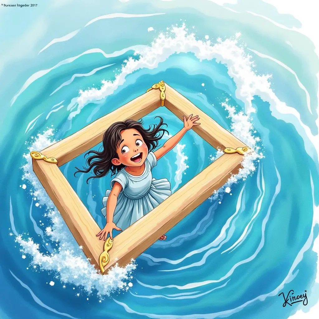 画框和女孩在海上飞翔