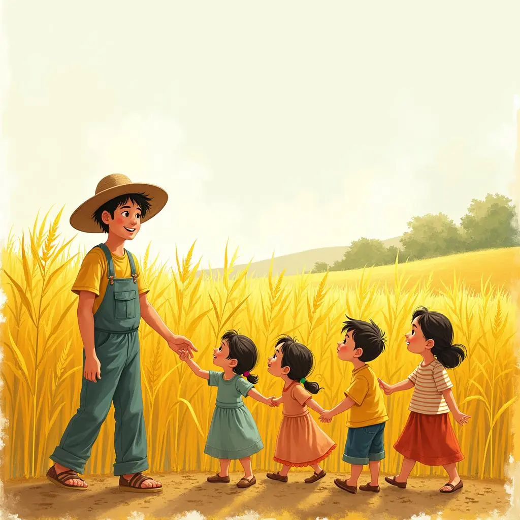 农夫和邻居们一起在田里劳作