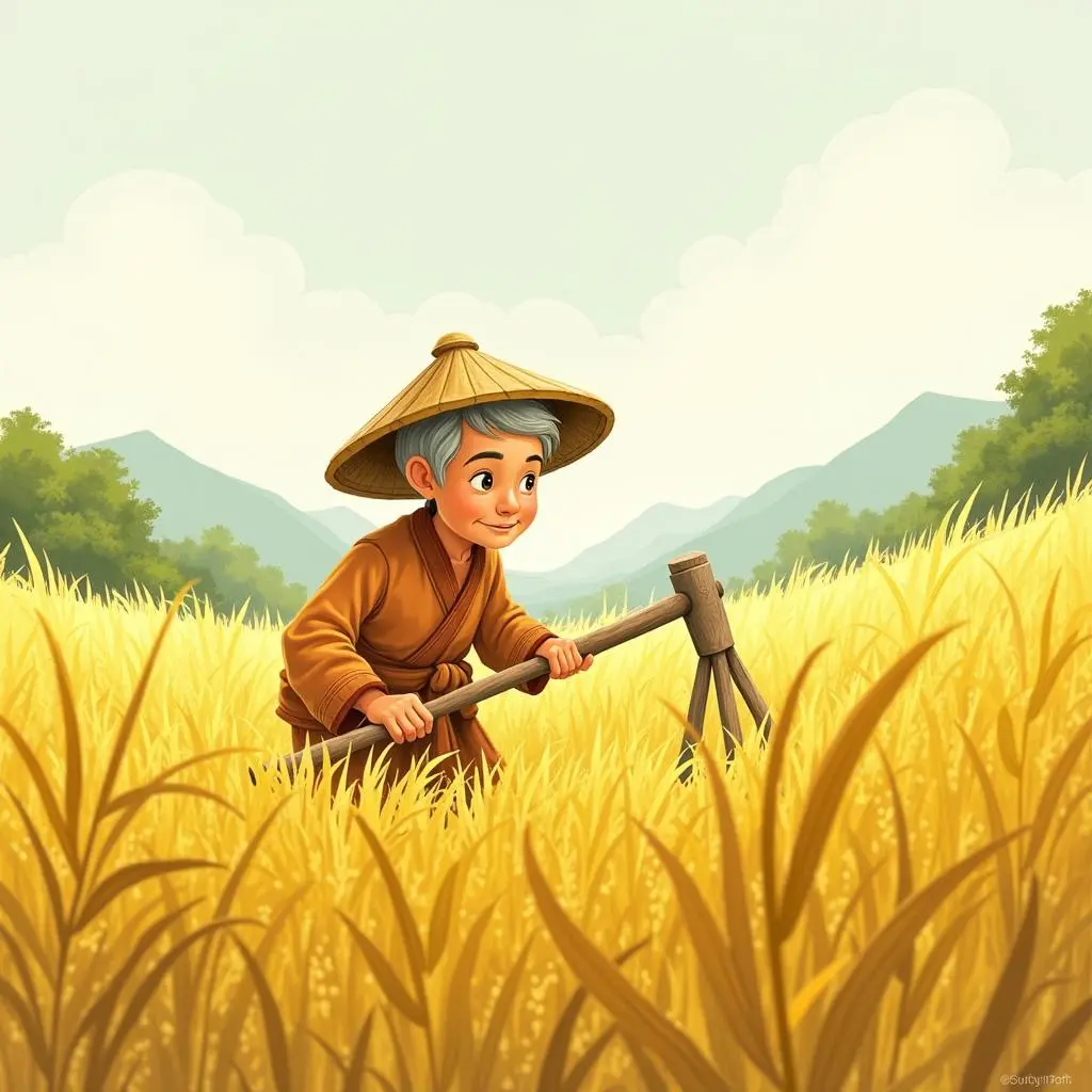 拉杰爷爷在稻田劳作