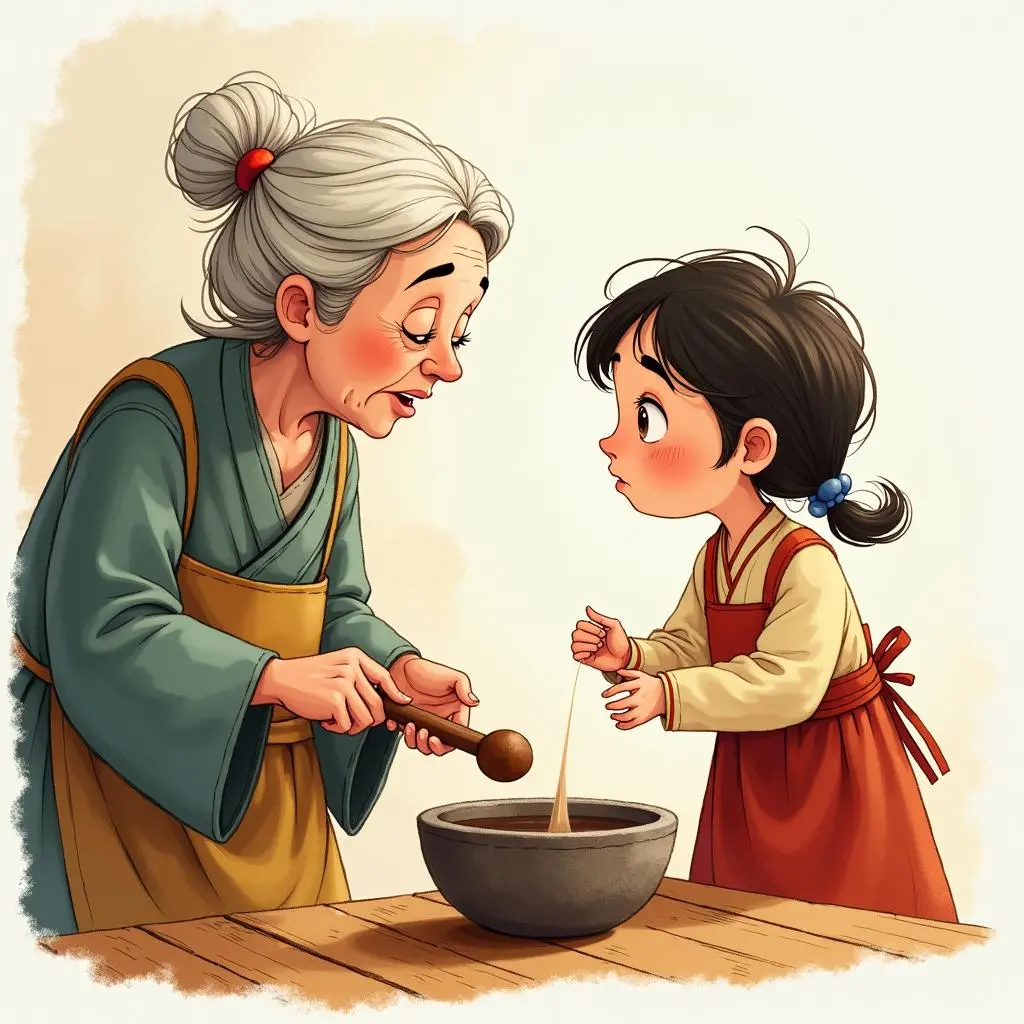 李白好奇地看着老妇人