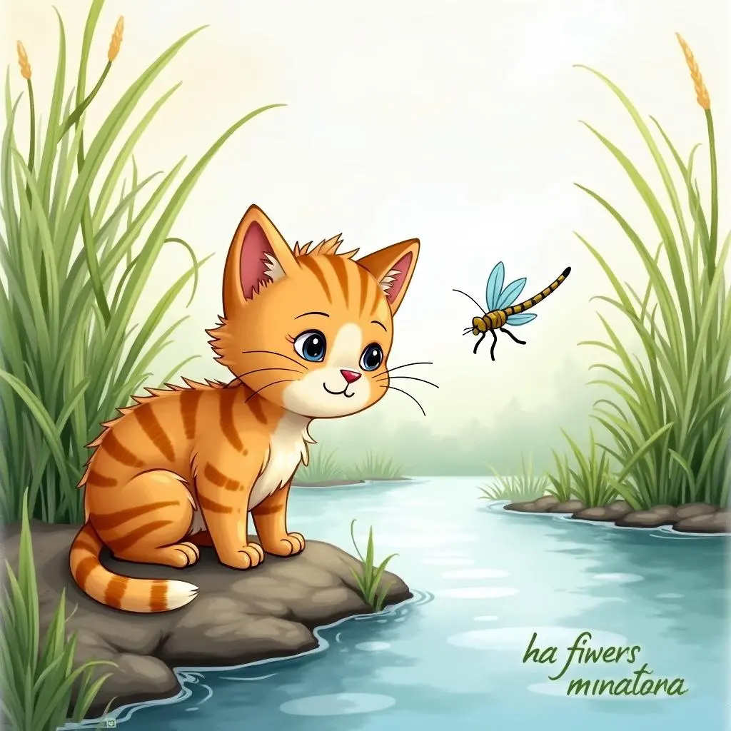 小猫看到蜻蜓