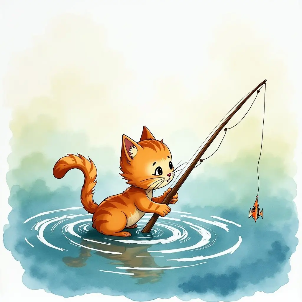 小猫认真钓鱼
