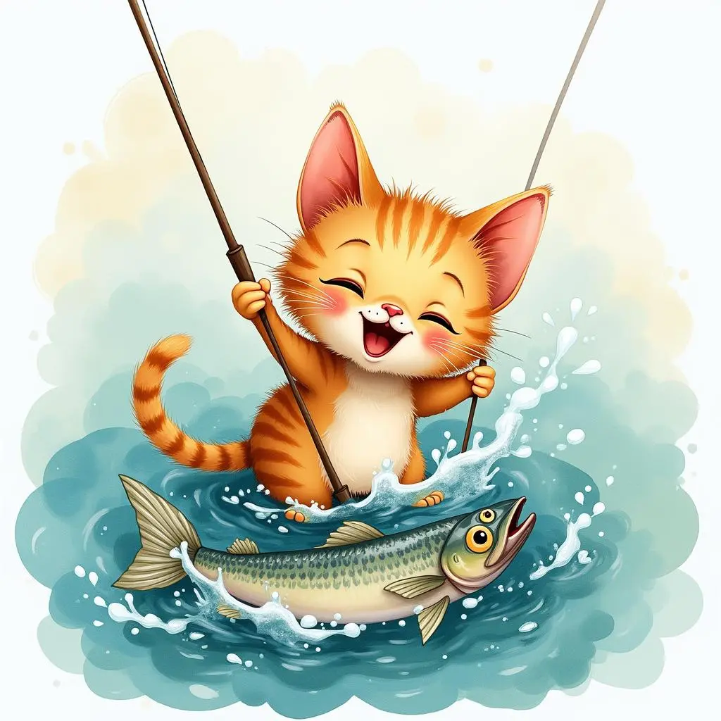 小猫钓到鱼了
