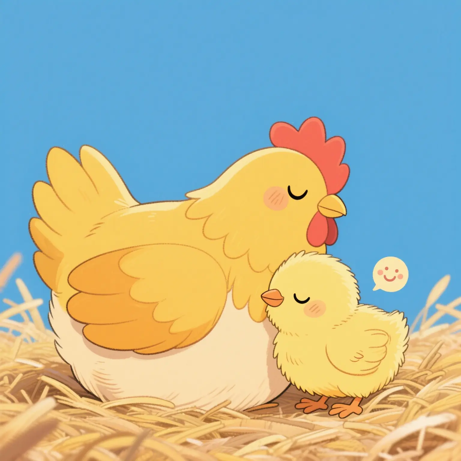 鸡妈妈照顾小鸡睡觉