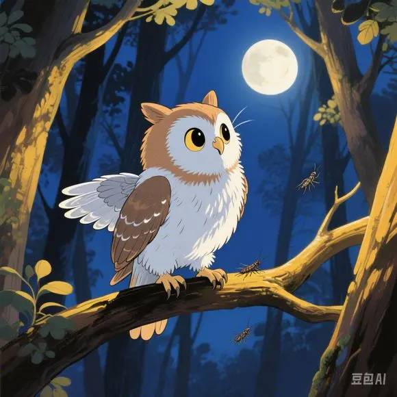 一只倾听夜晚声音的小猫头鹰