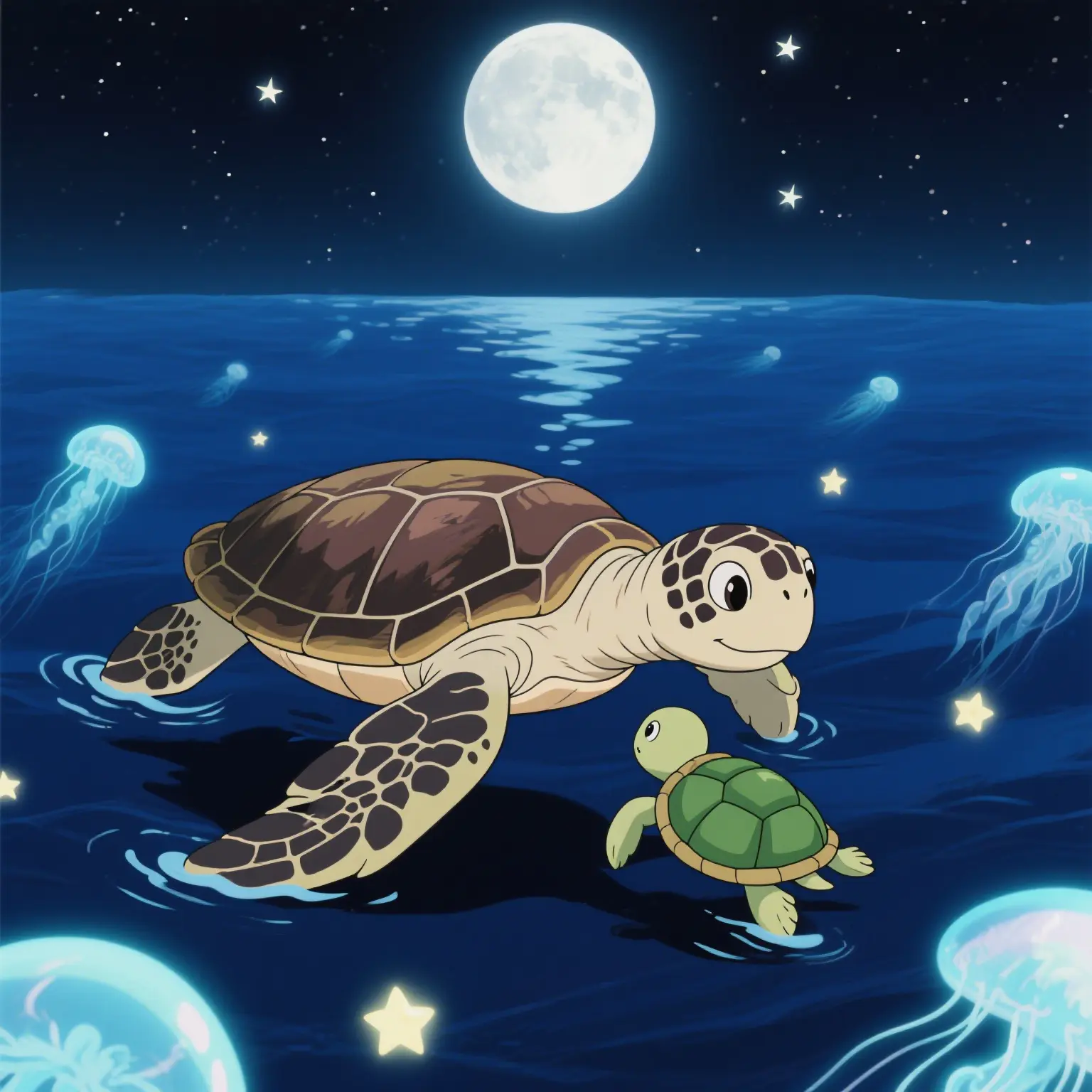 海龟妈妈引导小乌龟