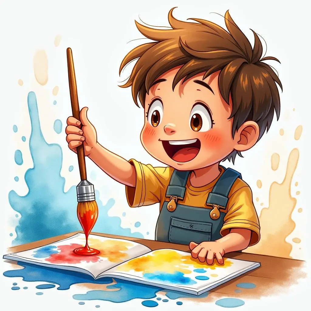 汤姆兴奋地拿着画笔继续作画
