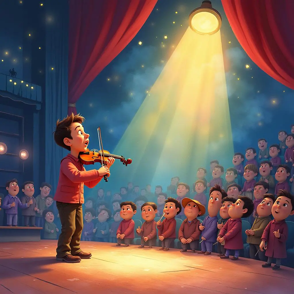 皮埃尔在音乐厅的舞台上演奏