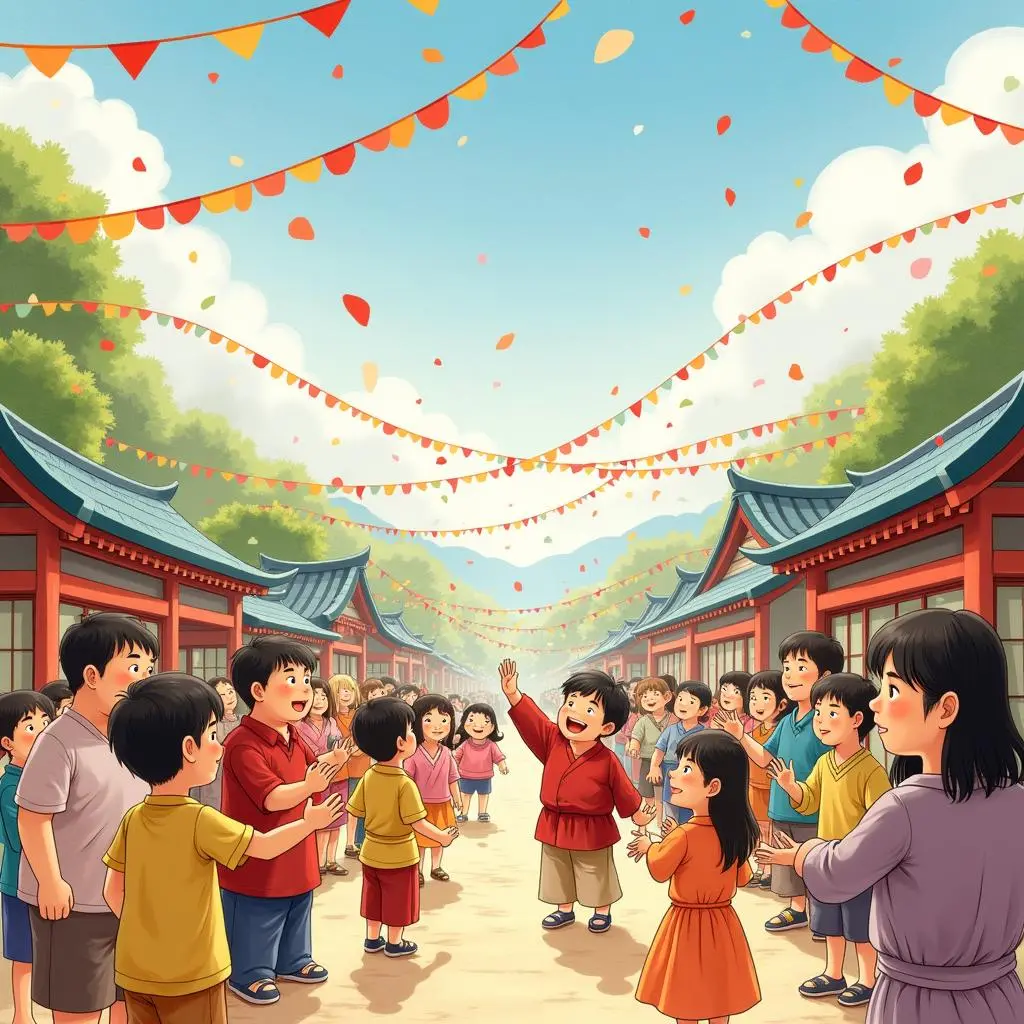 回到村庄庆祝