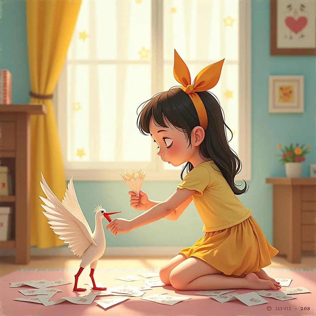 小和在房间折纸鹤