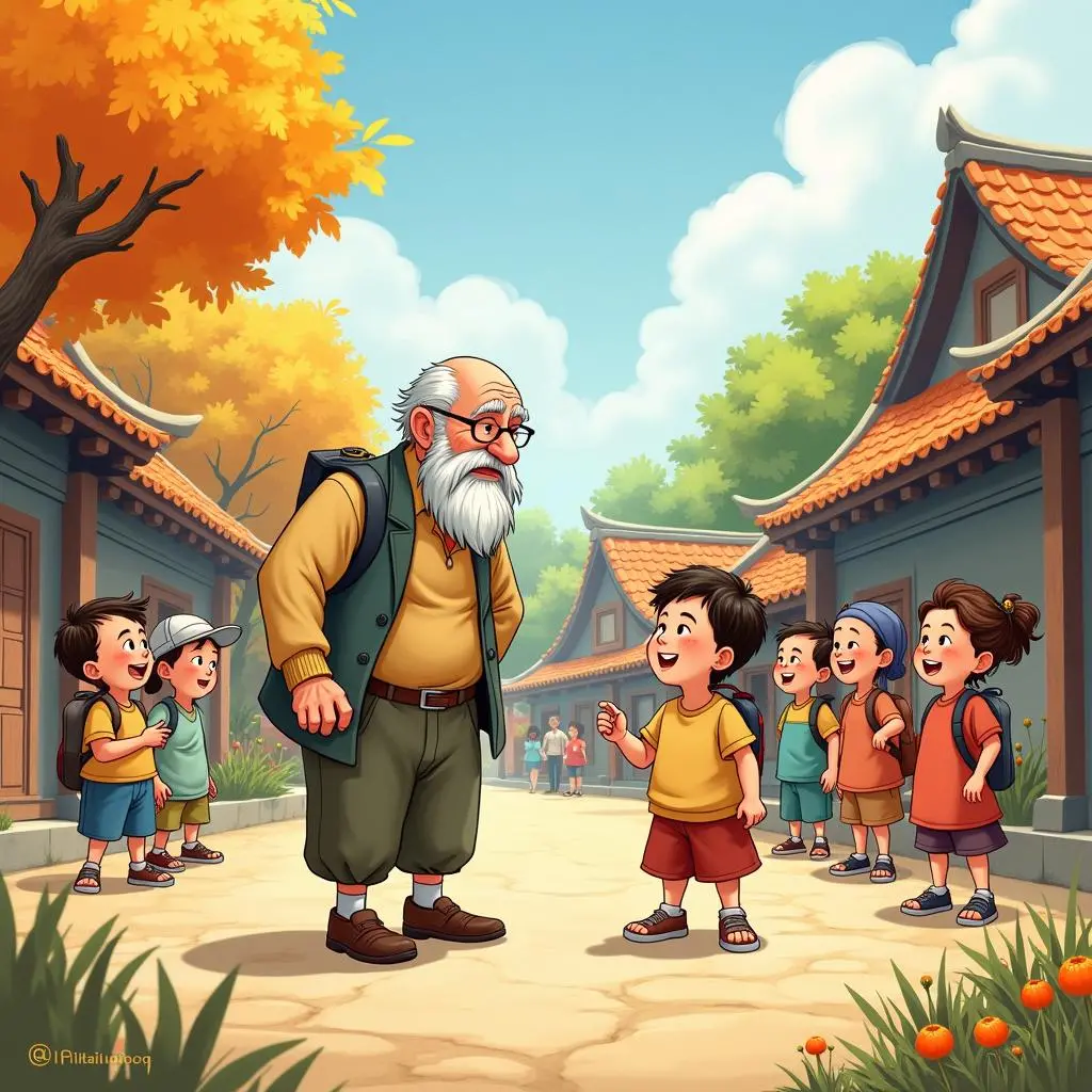 老人分享柿子