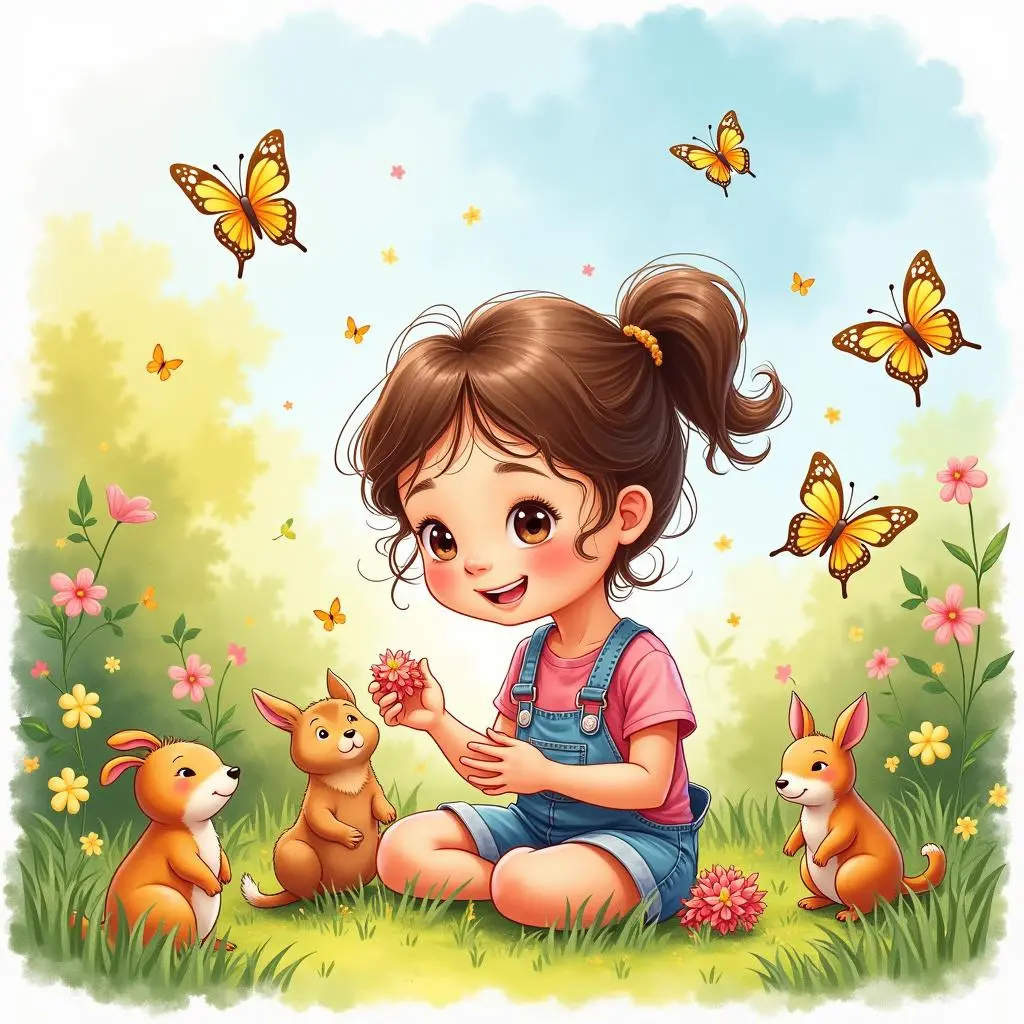 莉莉在花园里与小动物们一起玩耍