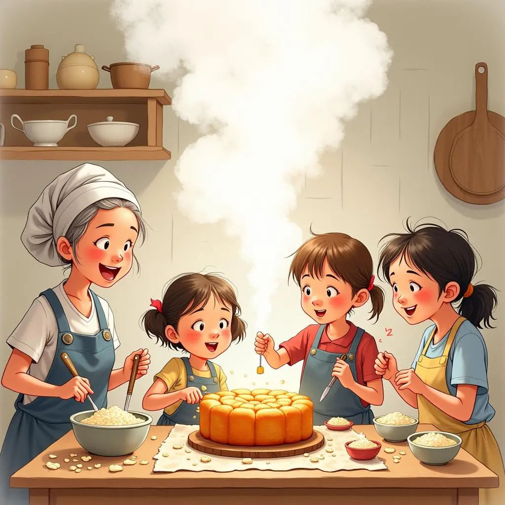 年糕婆婆和村民一起做年糕
