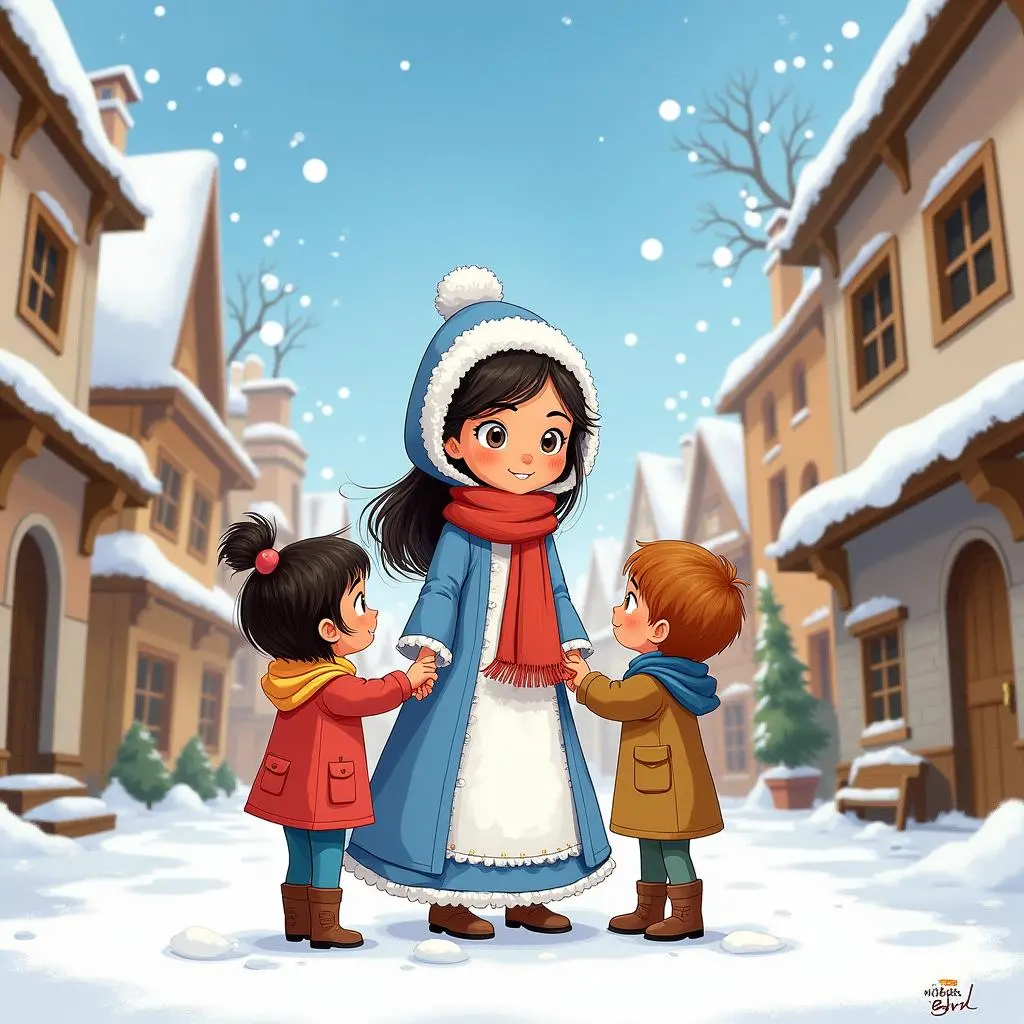 雪姑娘和孩子们在一起