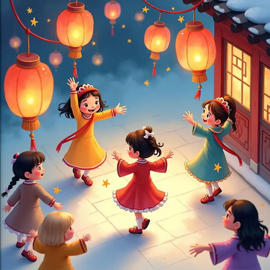 雪花姑娘参加村庄的节日