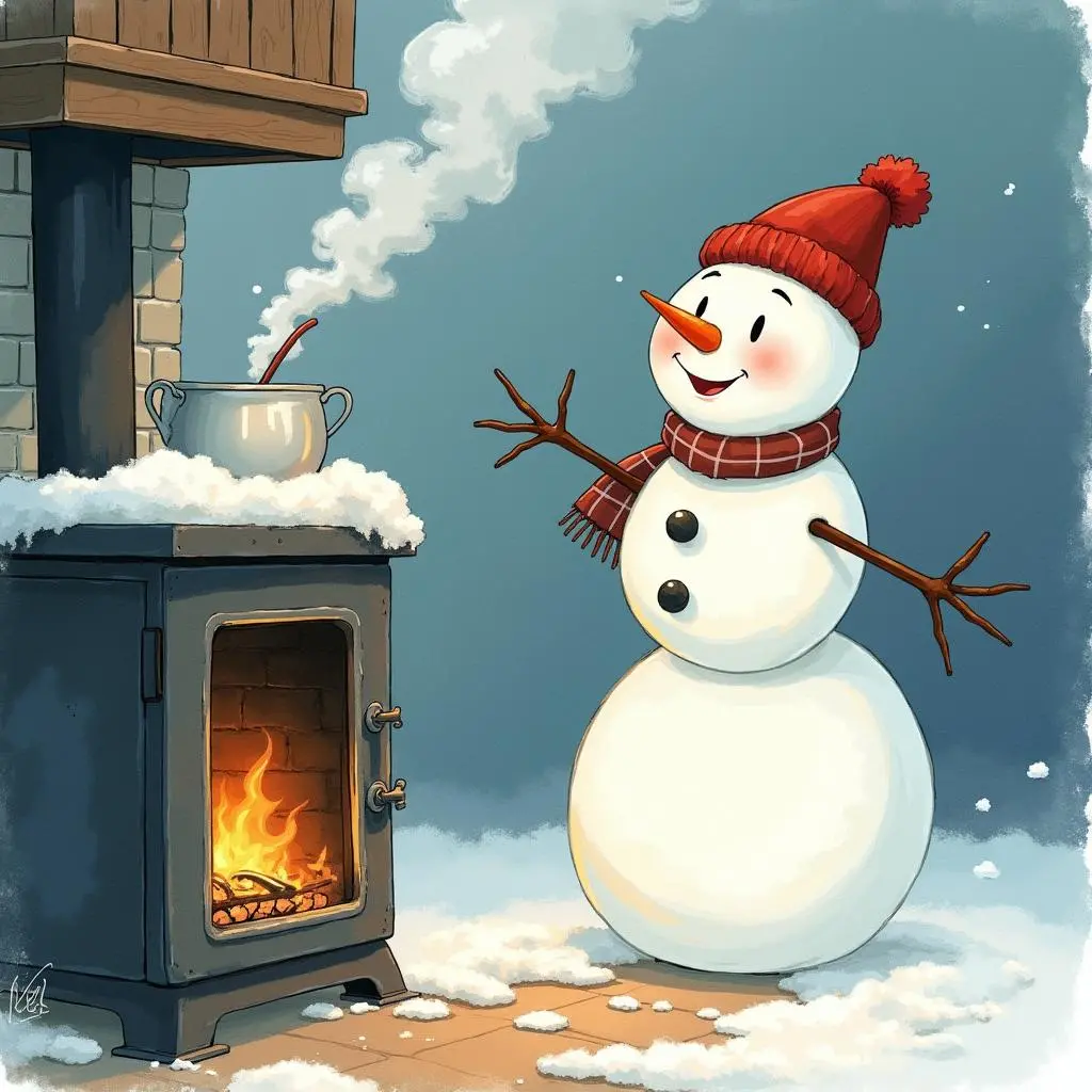 雪人在火炉边开始融化