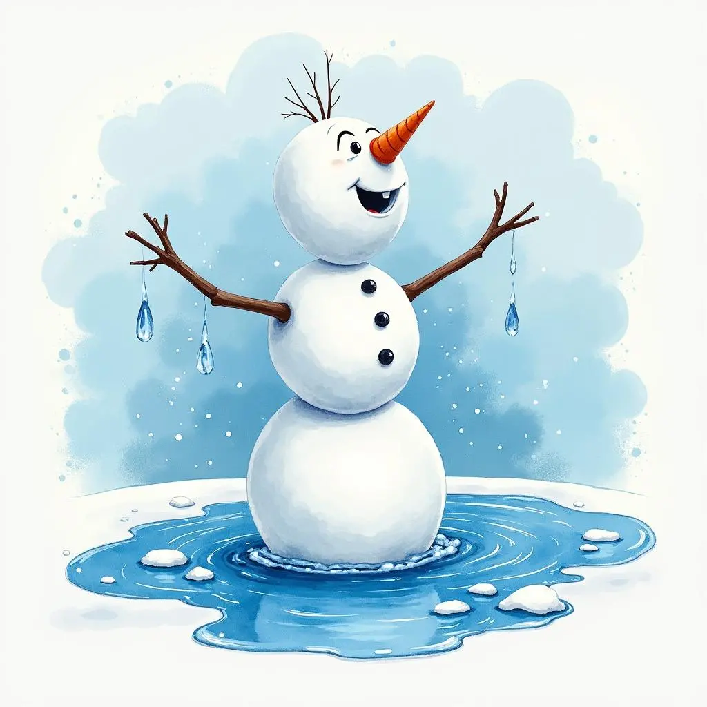 雪人化为一滩雪水，但脸上带着满足