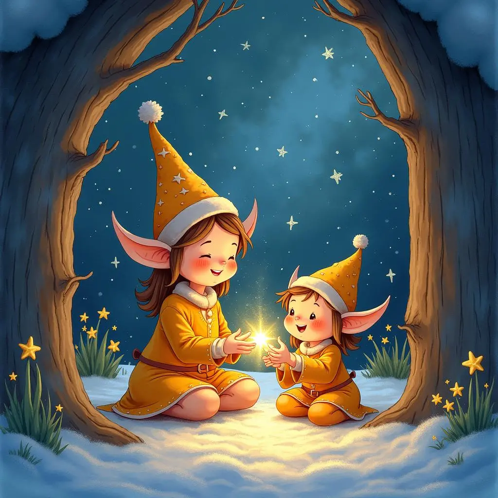 星星精灵在小屋内收集星光碎片
