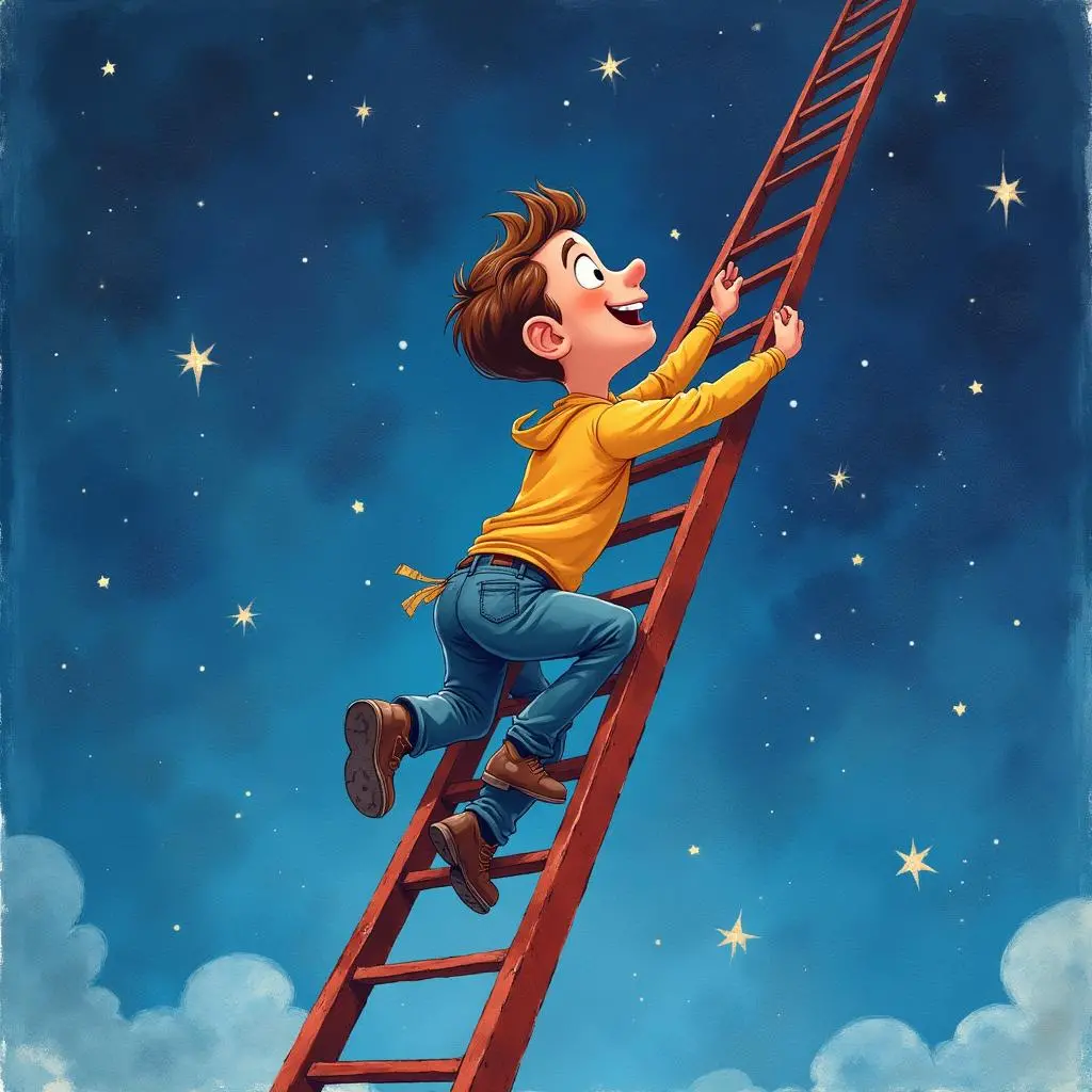 汤姆爬上通往星星的梯子