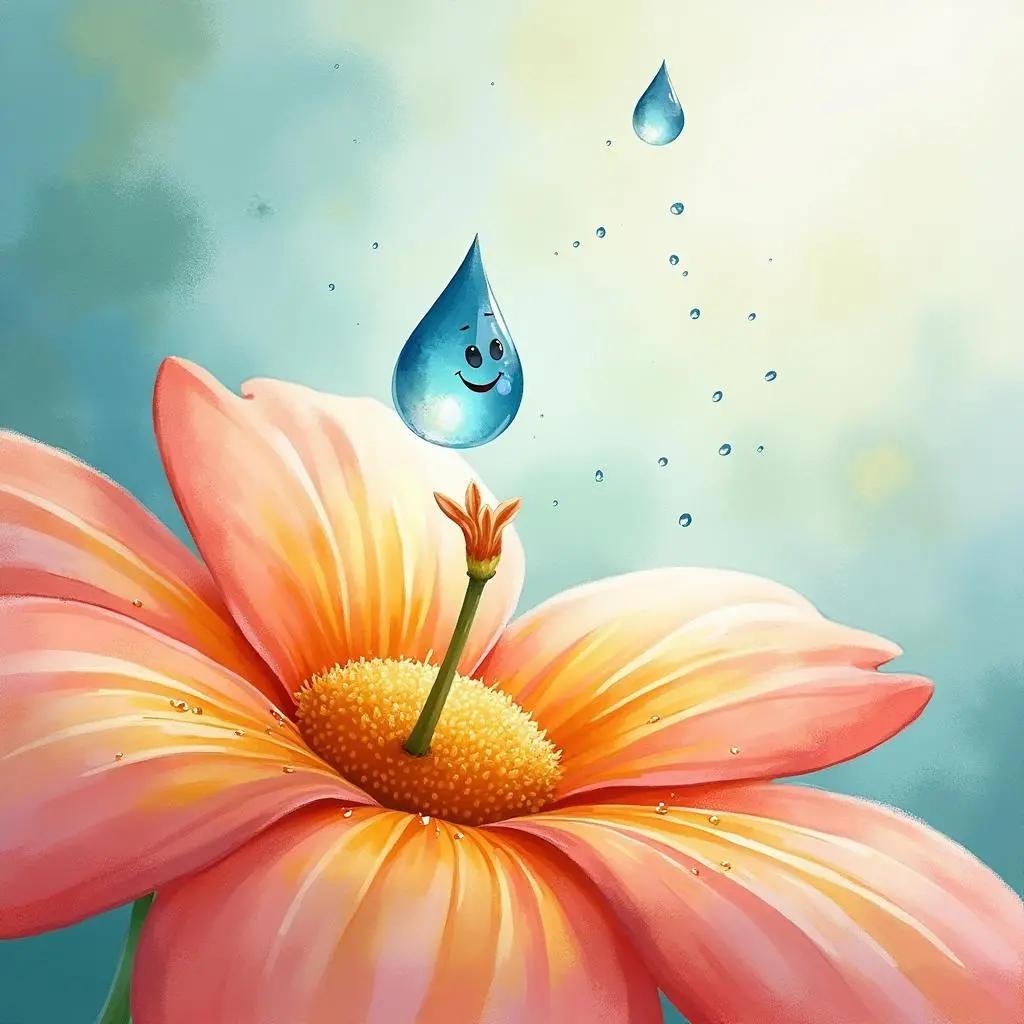 小雨点落在花朵上