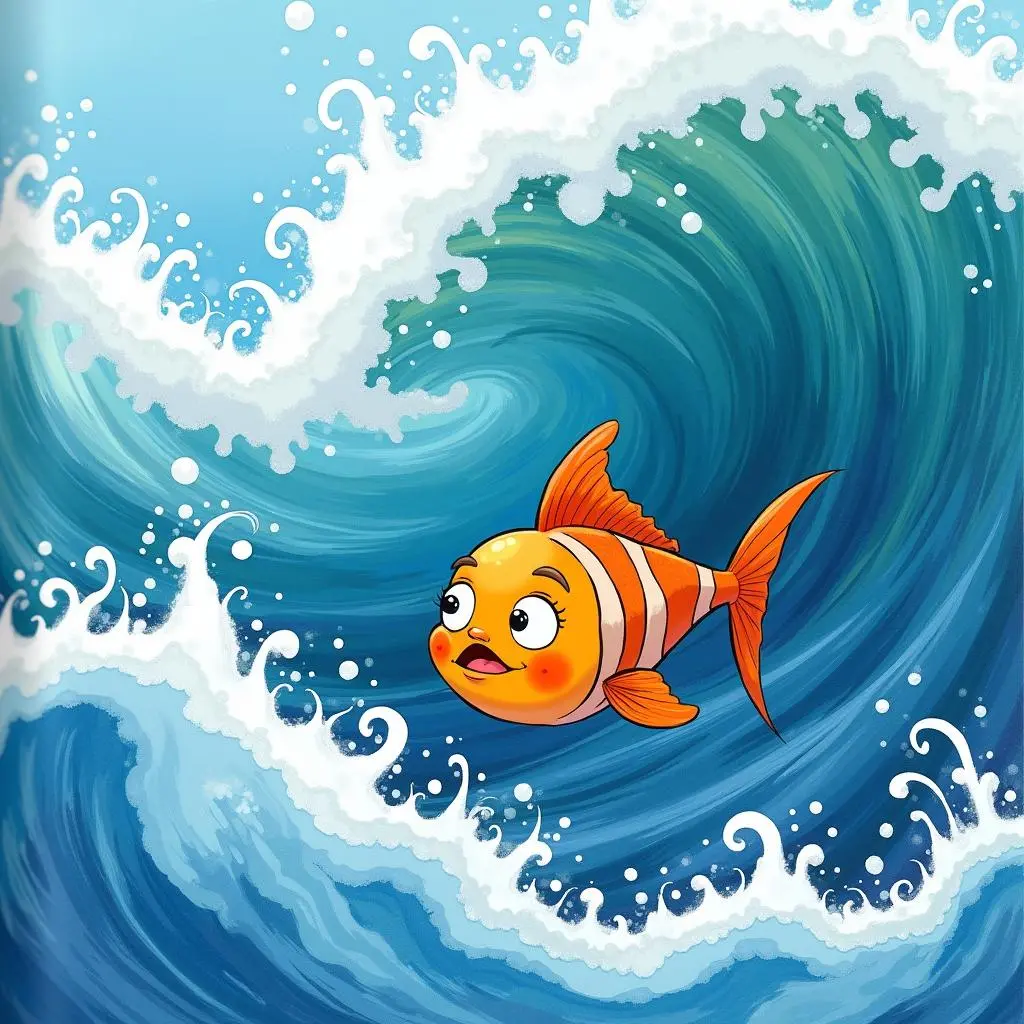 小鱼面对汹涌海浪