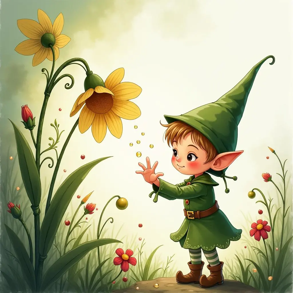 小精灵照顾生病的花朵