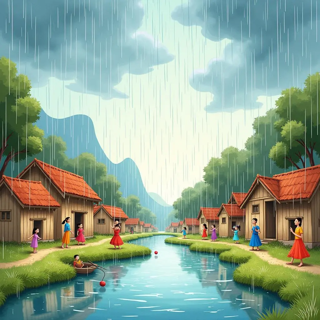 村民们在雨中欢呼
