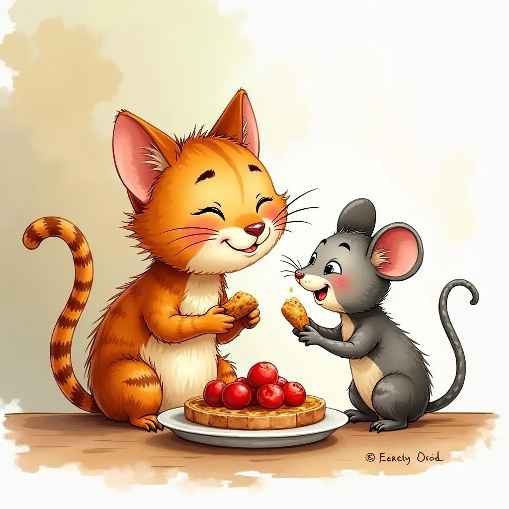 猫和老鼠一起分享食物
