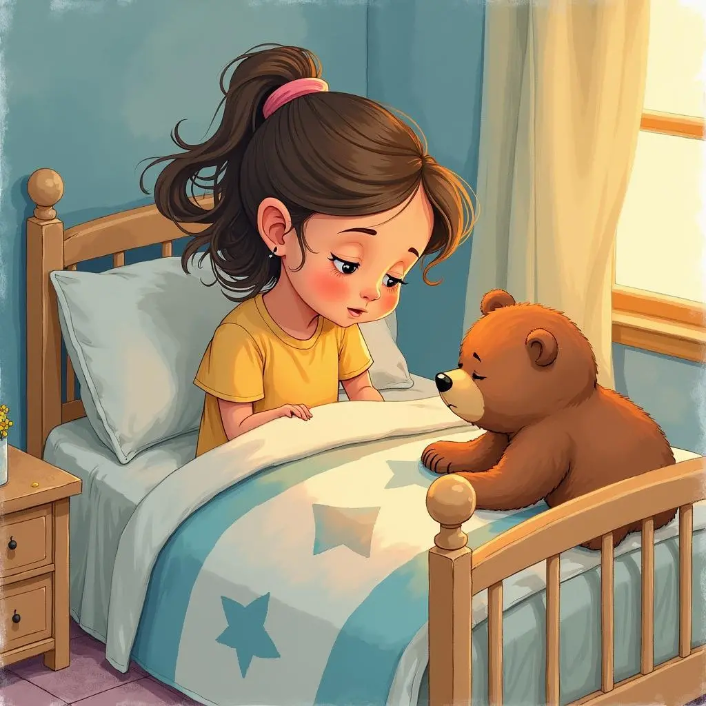 小女孩在小床上