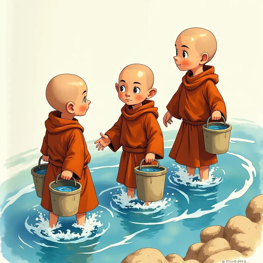 三个和尚一起挑水