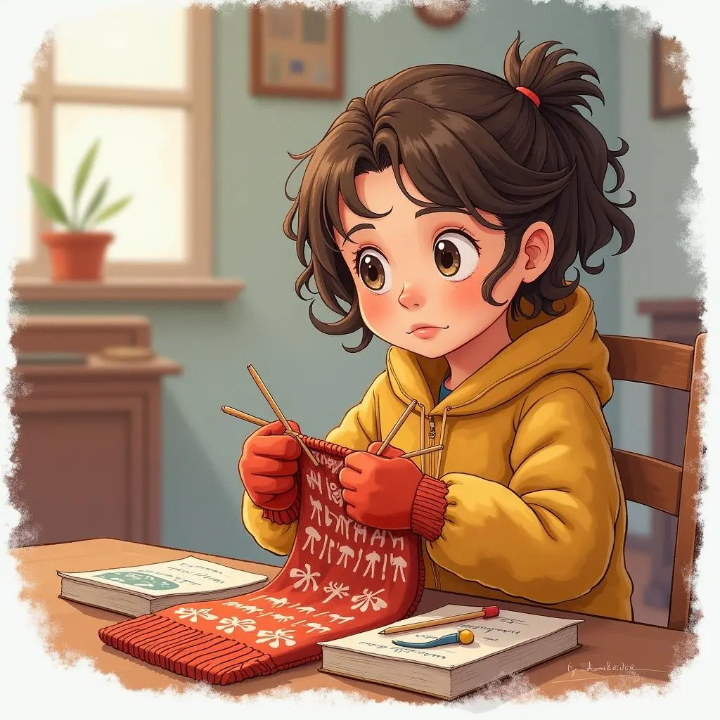 美惠开始编织手套