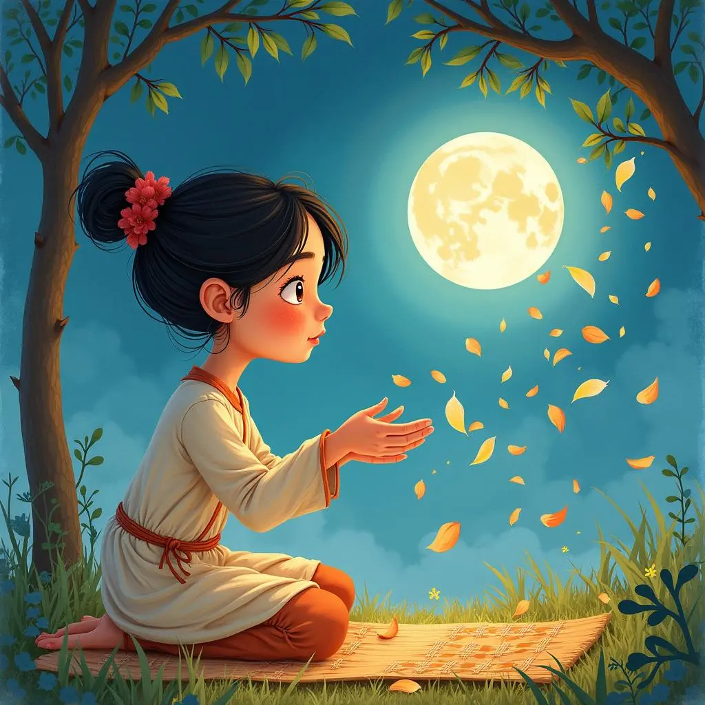 美惠子在月光下织布