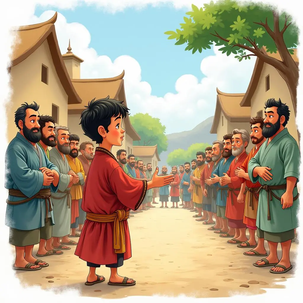 牧童向村民讲解