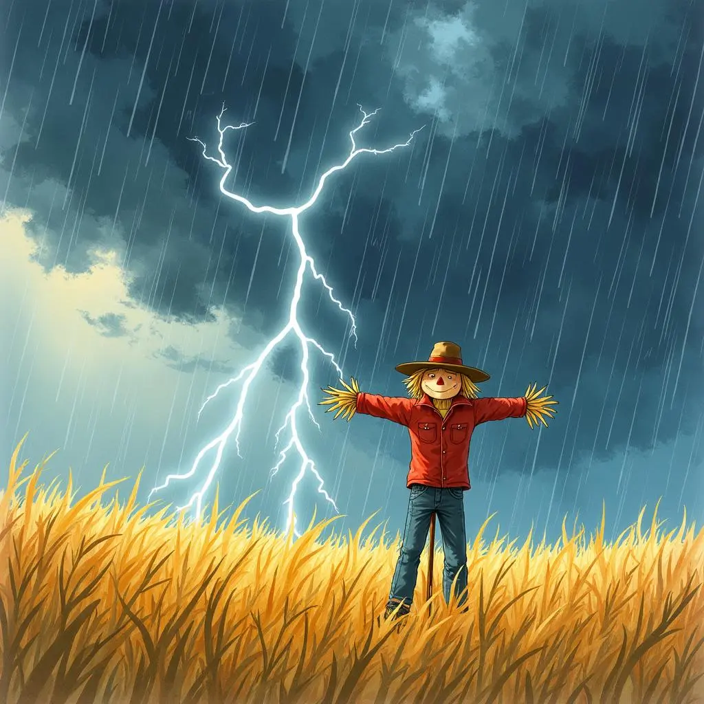 稻草人在风雨中坚守